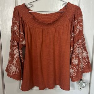 Free People Peasant Top XS Bell Sleeve Lace Embroidery